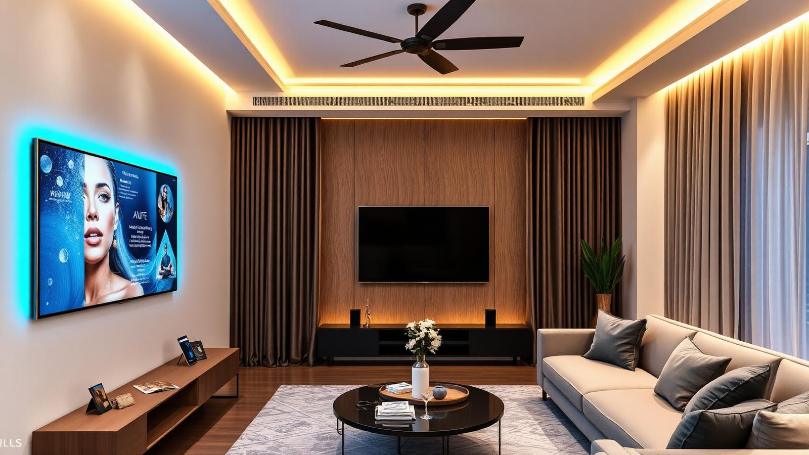 MBR City mansion family room with discreet automation and ambient lighting